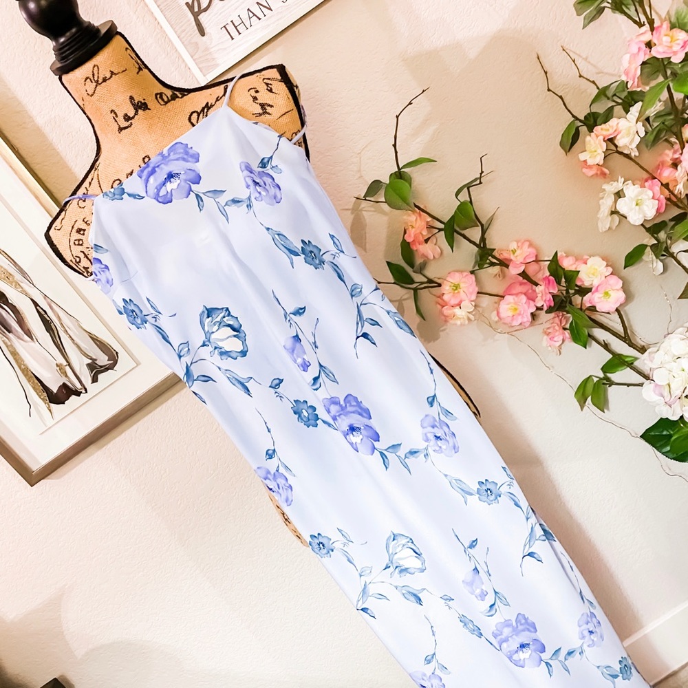 D3 Blue rose silky slip dress